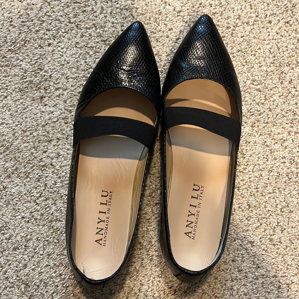 Anyi Lu Black Snakeskin Flats